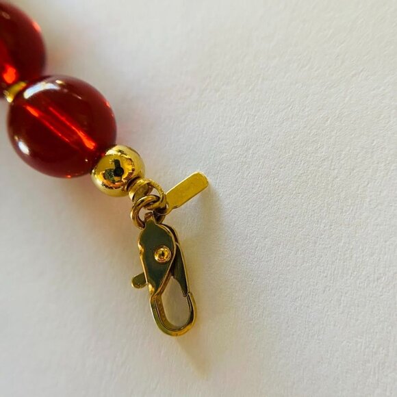 Vintage Monet Cranberry Red and Pearlized Beaded Long Necklace - Picture 4 of 7